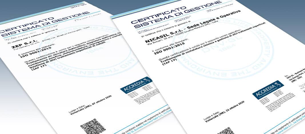 Certificato sistema di Gestione - Nicasil ZEP